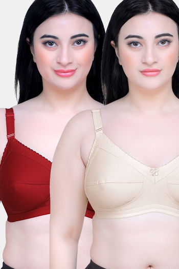 Buy Maroon Clothing Single Layered Non Wired Full Coverage Minimiser Bra (Pack of 2) - Multicolor